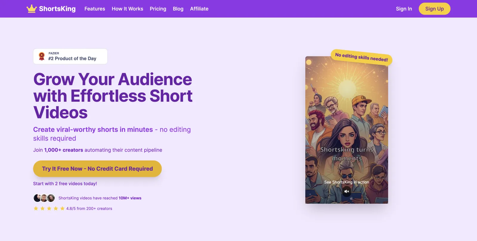 Screenshot of the ShortsKing web app